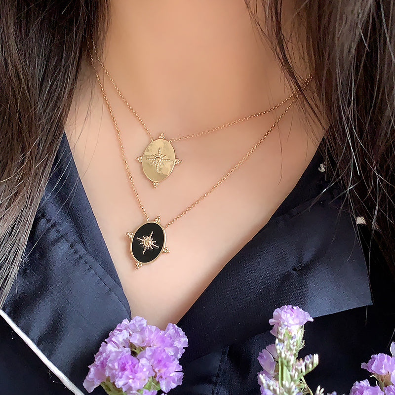 Black enamel double-sided necklace(with astral)