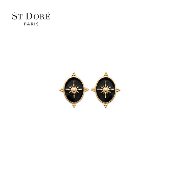 Black enamel double-sided earring(with astral)